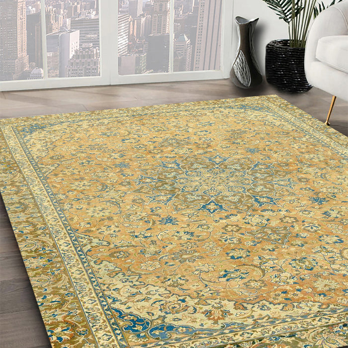 Machine Washable Abstract Chrome Gold Yellow Rug in a Family Room, wshabs2809