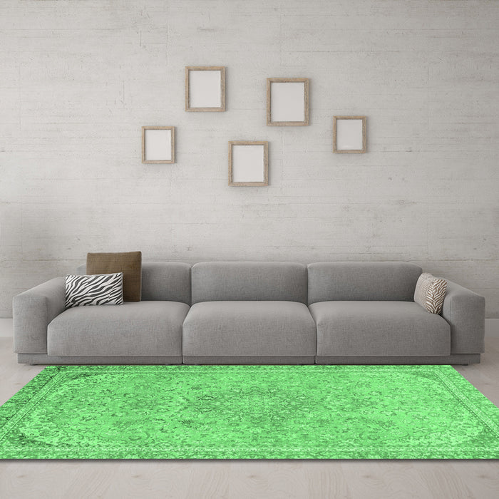 Machine Washable Abstract Emerald Green Modern Area Rugs in a Living Room,, wshabs2809emgrn