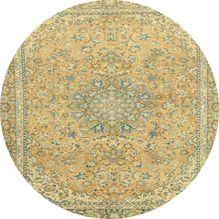 Round Machine Washable Abstract Chrome Gold Yellow Rug, wshabs2809