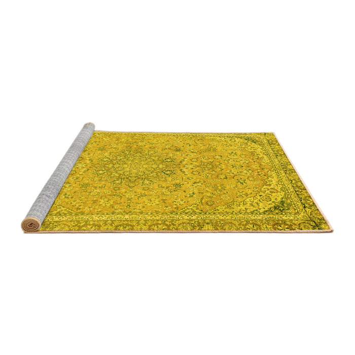 Sideview of Machine Washable Abstract Yellow Modern Rug, wshabs2809yw