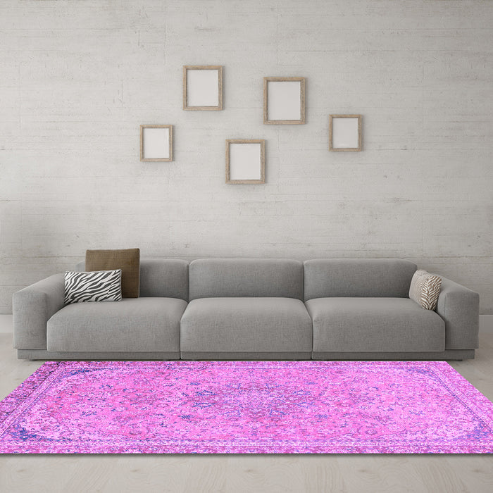 Machine Washable Abstract Purple Modern Area Rugs in a Living Room, wshabs2809pur