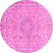 Round Machine Washable Abstract Pink Modern Rug, wshabs2809pnk