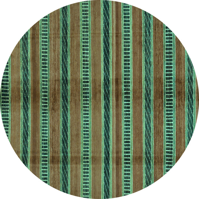 Round Machine Washable Oriental Turquoise Modern Area Rugs, wshabs280turq