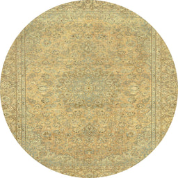Round Abstract Chrome Gold Yellow Modern Rug, abs2810