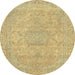 Round Abstract Chrome Gold Yellow Modern Rug, abs2810