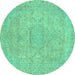 Round Machine Washable Abstract Turquoise Modern Area Rugs, wshabs2810turq