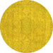 Round Abstract Yellow Modern Rug, abs2810yw