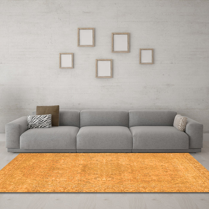 Machine Washable Abstract Orange Modern Area Rugs in a Living Room, wshabs2810org