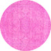 Round Machine Washable Abstract Pink Modern Rug, wshabs2810pnk