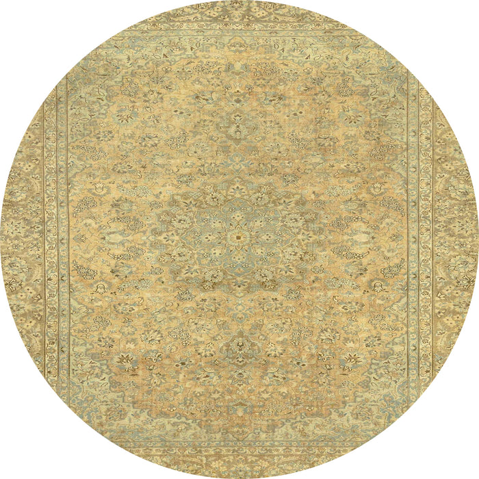 Round Machine Washable Abstract Chrome Gold Yellow Rug, wshabs2810