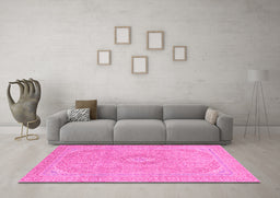 Machine Washable Abstract Pink Modern Rug in a Living Room, wshabs2811pnk