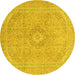 Round Machine Washable Abstract Yellow Modern Rug, wshabs2811yw