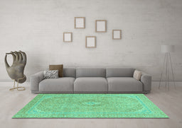 Machine Washable Abstract Turquoise Modern Area Rugs in a Living Room,, wshabs2811turq