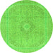 Round Machine Washable Abstract Green Modern Area Rugs, wshabs2811grn