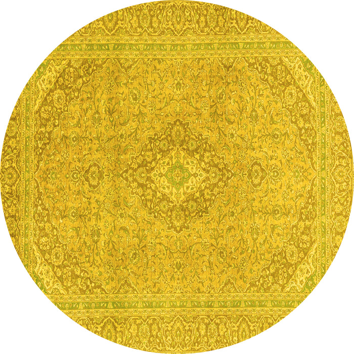 Round Abstract Yellow Modern Rug, abs2811yw