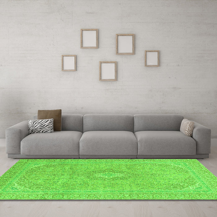 Machine Washable Abstract Green Modern Area Rugs in a Living Room,, wshabs2811grn