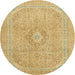 Round Abstract Chrome Gold Yellow Modern Rug, abs2811