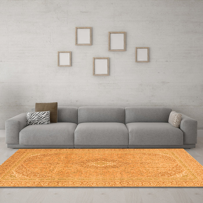 Machine Washable Abstract Orange Modern Area Rugs in a Living Room, wshabs2811org