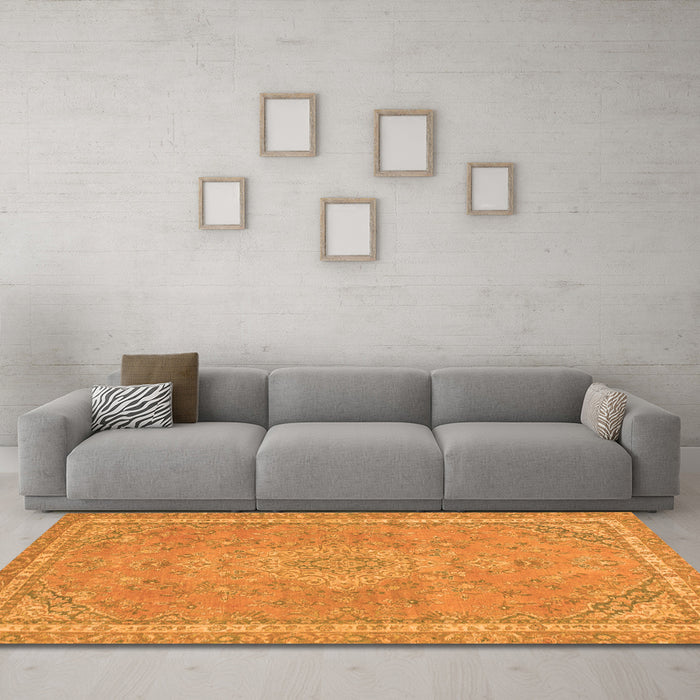 Machine Washable Abstract Orange Modern Area Rugs in a Living Room, wshabs2812org