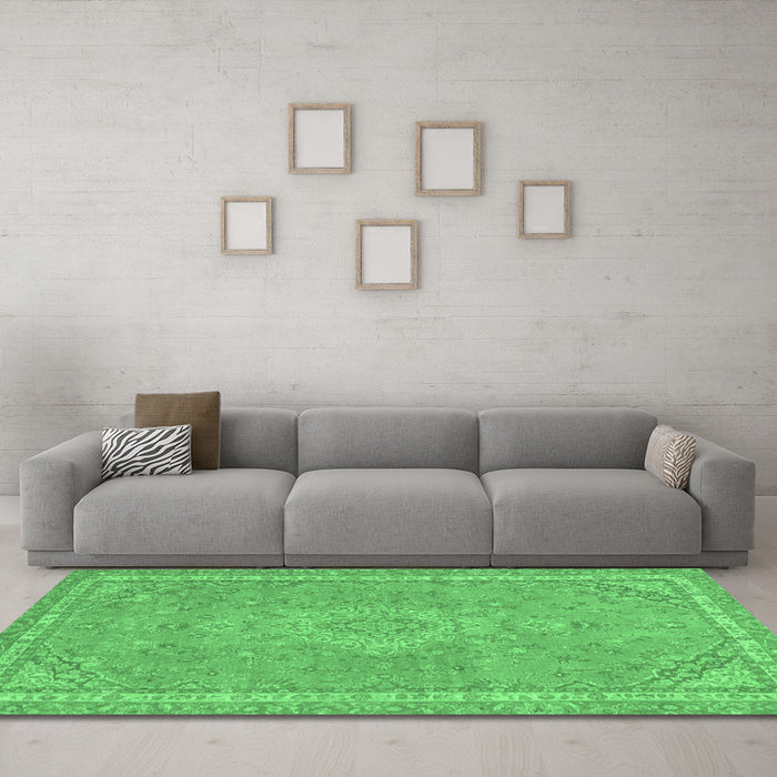 Machine Washable Abstract Emerald Green Modern Area Rugs in a Living Room,, wshabs2812emgrn
