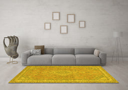 Machine Washable Abstract Yellow Modern Rug in a Living Room, wshabs2812yw