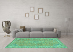Machine Washable Abstract Turquoise Modern Area Rugs in a Living Room,, wshabs2812turq