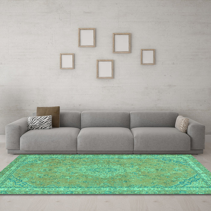 Machine Washable Abstract Turquoise Modern Area Rugs in a Living Room,, wshabs2812turq