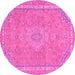 Round Machine Washable Abstract Pink Modern Rug, wshabs2812pnk