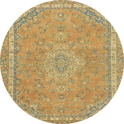 Round Machine Washable Abstract Cinnamon Brown Rug, wshabs2812
