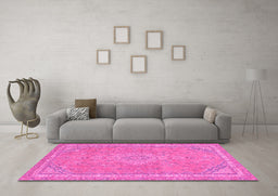 Machine Washable Abstract Pink Modern Rug in a Living Room, wshabs2812pnk