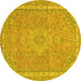 Round Machine Washable Abstract Yellow Modern Rug, wshabs2812yw