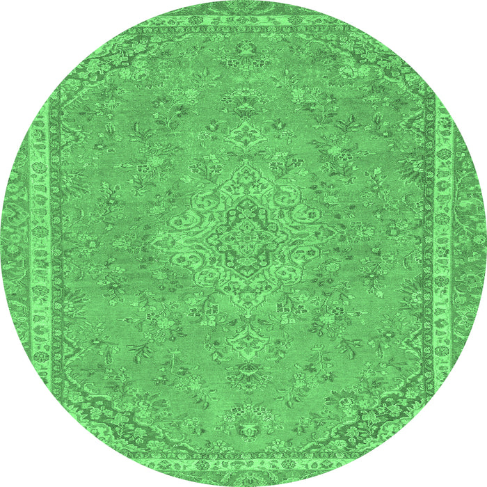 Round Machine Washable Abstract Emerald Green Modern Area Rugs, wshabs2812emgrn
