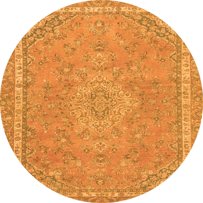 Round Machine Washable Abstract Orange Modern Area Rugs, wshabs2812org