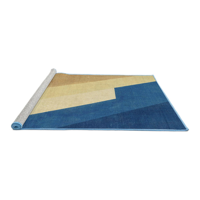 Sideview of Machine Washable Abstract Steel Blue Rug, wshabs2813