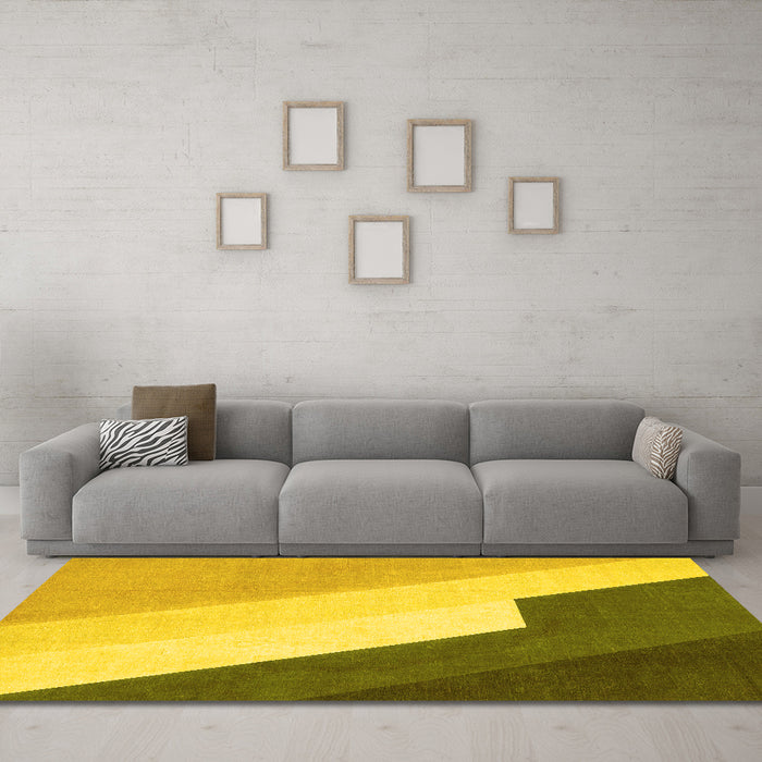 Machine Washable Abstract Yellow Modern Rug in a Living Room, wshabs2813yw