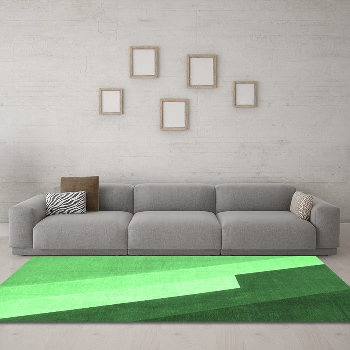 Machine Washable Abstract Emerald Green Modern Area Rugs in a Living Room,, wshabs2813emgrn