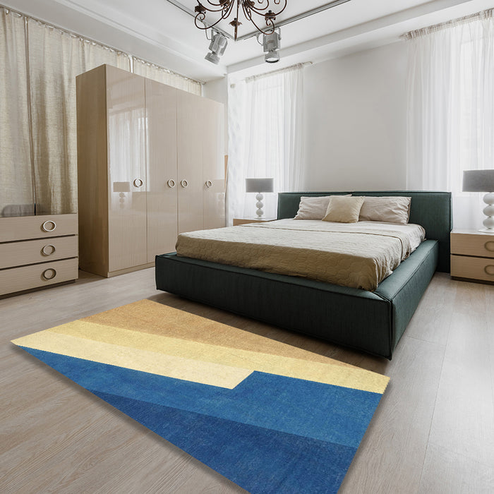 Abstract Steel Blue Modern Rug in a Bedroom, abs2813