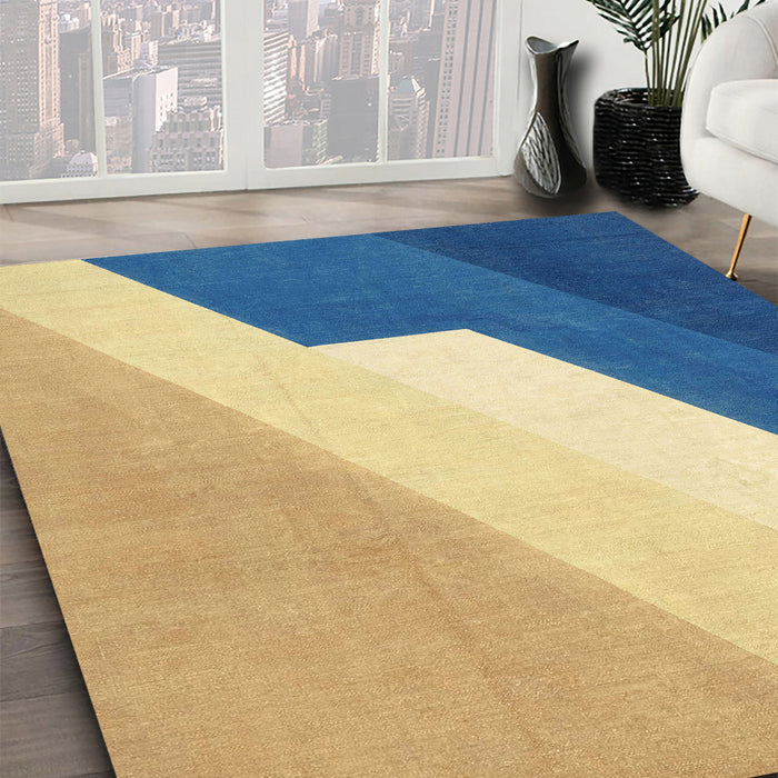 Abstract Steel Blue Modern Rug in Family Room, abs2813