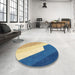 Round Machine Washable Abstract Steel Blue Rug in a Office, wshabs2813