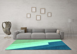 Machine Washable Abstract Turquoise Modern Area Rugs in a Living Room,, wshabs2813turq