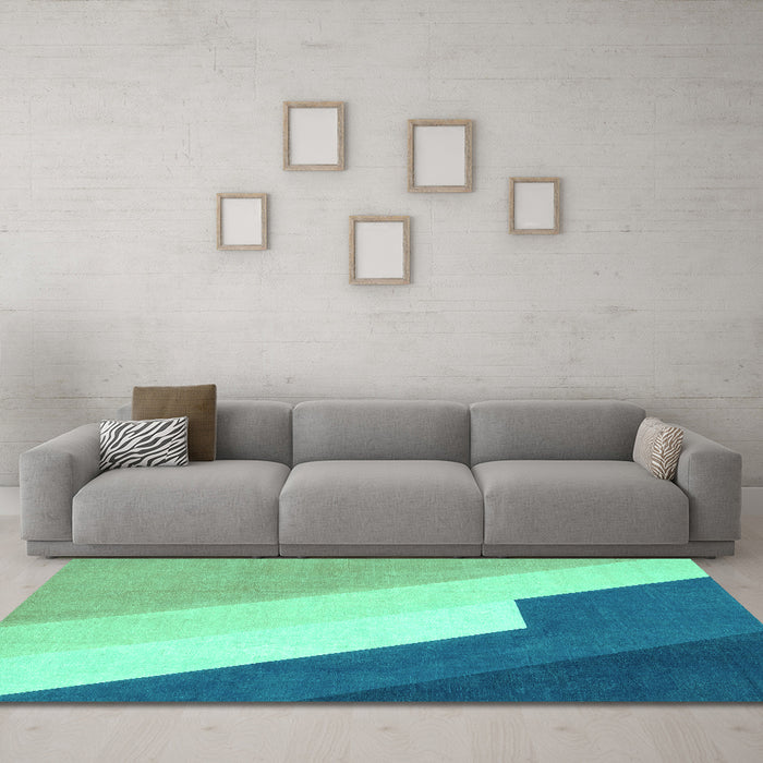 Machine Washable Abstract Turquoise Modern Area Rugs in a Living Room,, wshabs2813turq