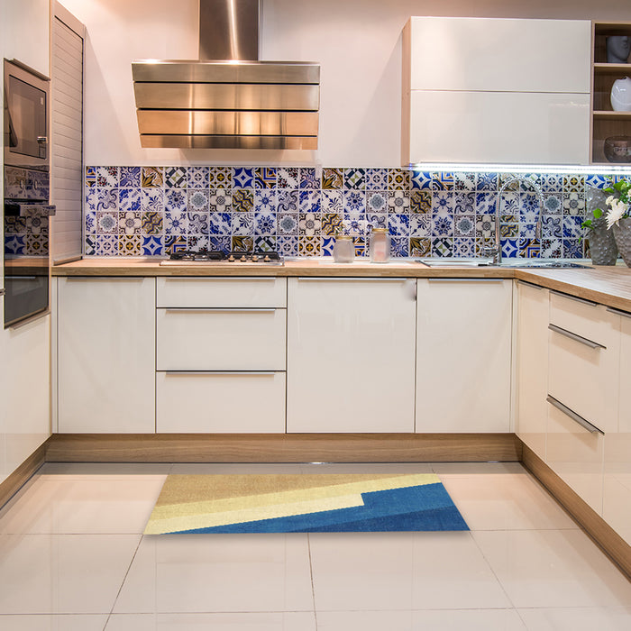 Abstract Steel Blue Modern Rug in a Kitchen, abs2813