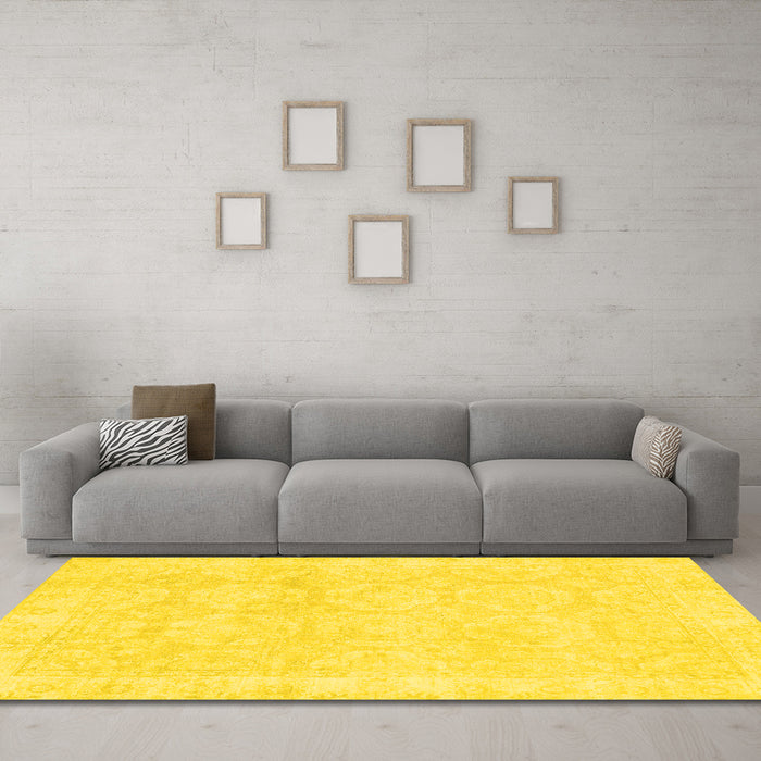 Machine Washable Oriental Yellow Traditional Rug in a Living Room, wshabs2814yw