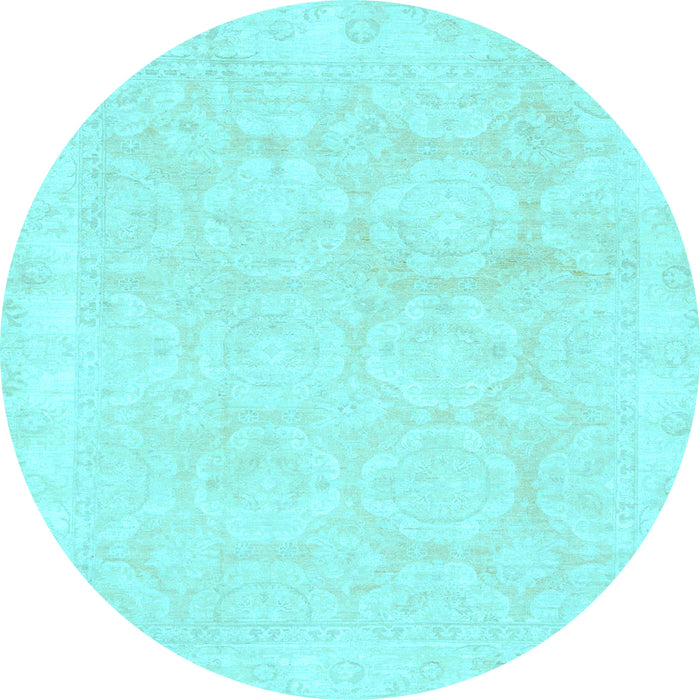 Round Machine Washable Oriental Light Blue Traditional Rug, wshabs2814lblu