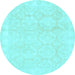 Round Machine Washable Oriental Light Blue Traditional Rug, wshabs2814lblu