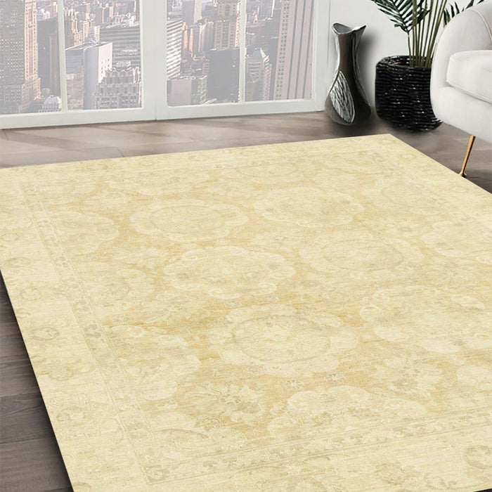 Abstract Sun Yellow Oriental Rug in Family Room, abs2814
