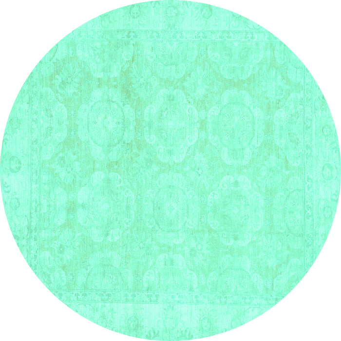 Round Machine Washable Oriental Turquoise Traditional Area Rugs, wshabs2814turq
