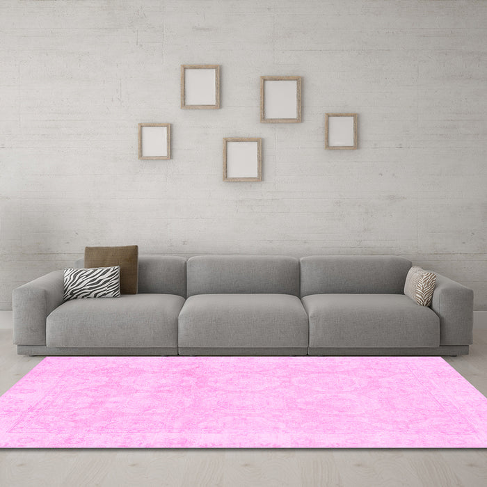 Machine Washable Oriental Pink Traditional Rug in a Living Room, wshabs2814pnk
