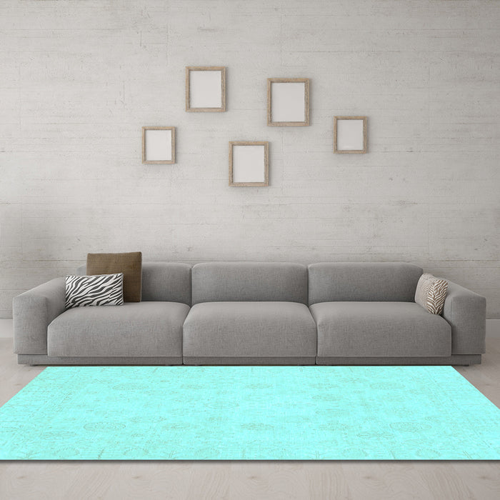 Machine Washable Oriental Light Blue Traditional Rug in a Living Room, wshabs2815lblu