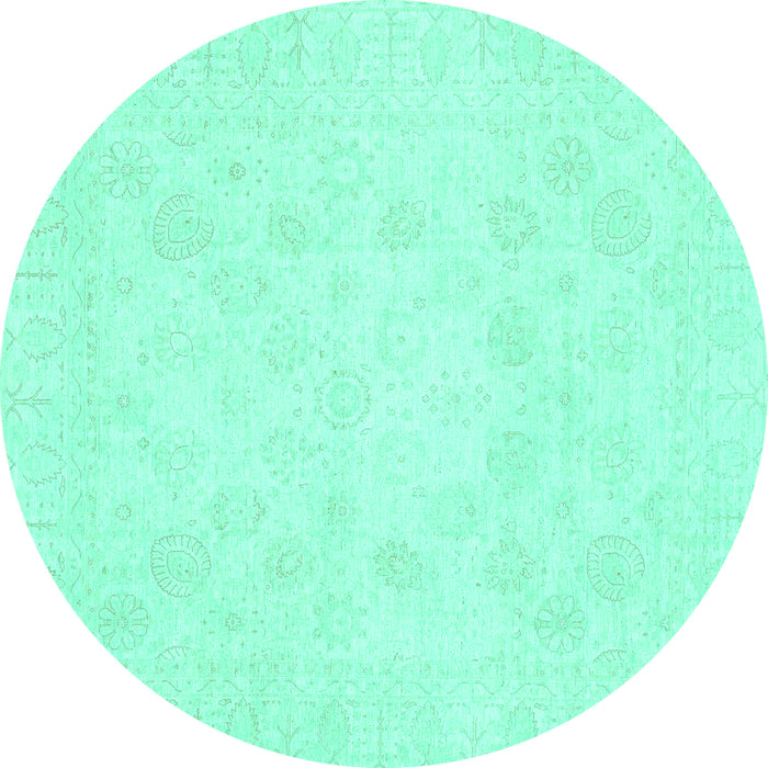 Round Machine Washable Oriental Turquoise Traditional Area Rugs, wshabs2815turq